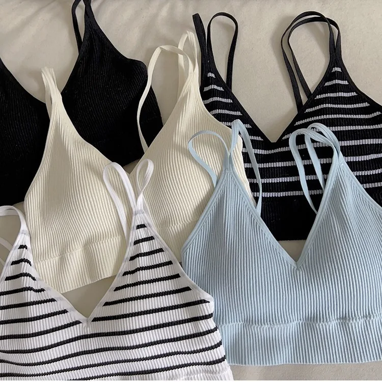 

Women's Cotton Bra Tube Tops Sexy Striped Top Fashion Push Up Bra Girls Outdoor Summer Top Female Sports Tank Up Sexy Lingerie