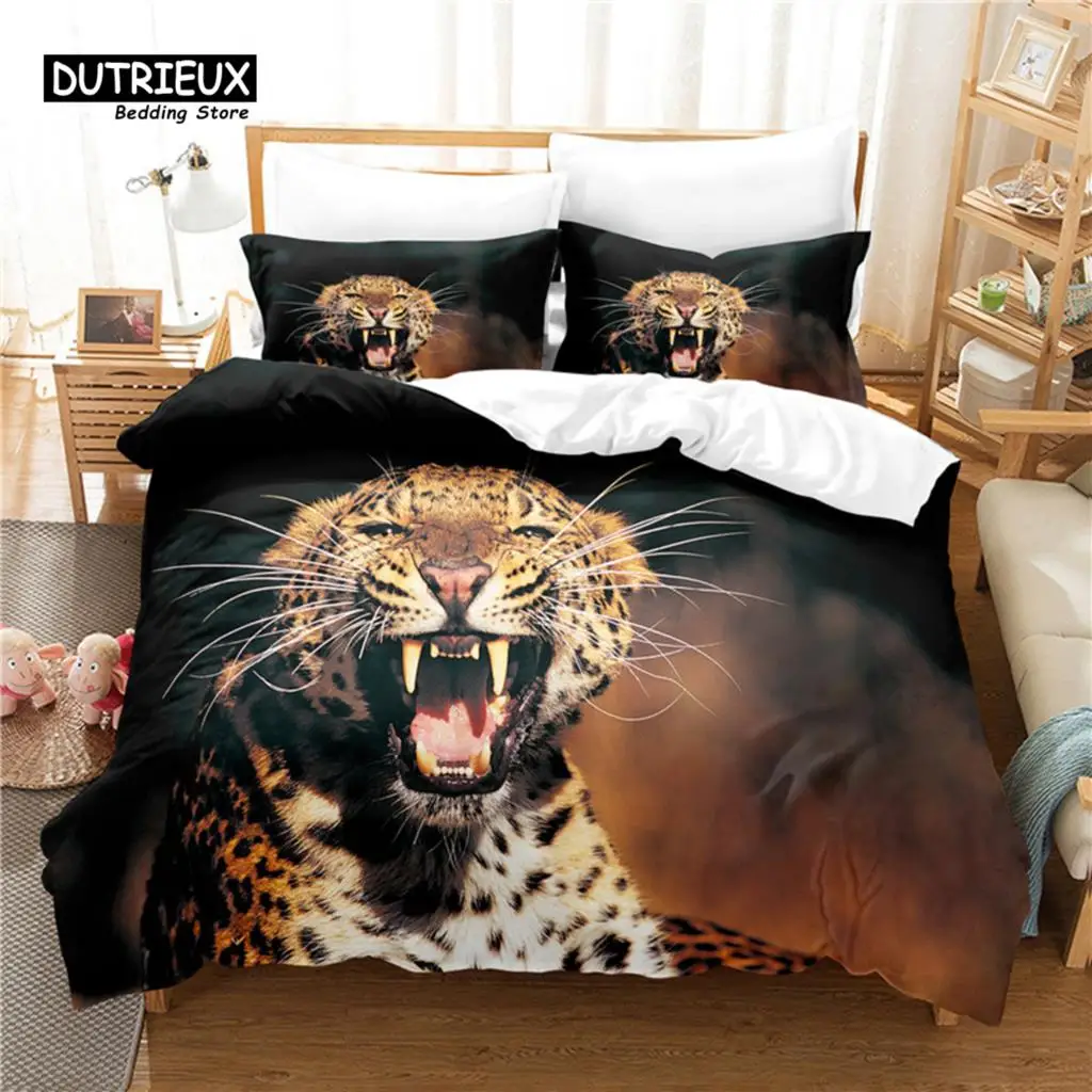 

3pcs Duvet Cover Set, Roaring Lion Bedding Set, Soft Comfortable Breathable Duvet Cover, For Bedroom Guest Room Decor