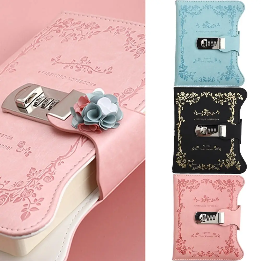 Thicken B6 Password Notebook PU Leather Combination Lock Locking Journal Hardcover Waterproof Personal Hand Ledger Gift