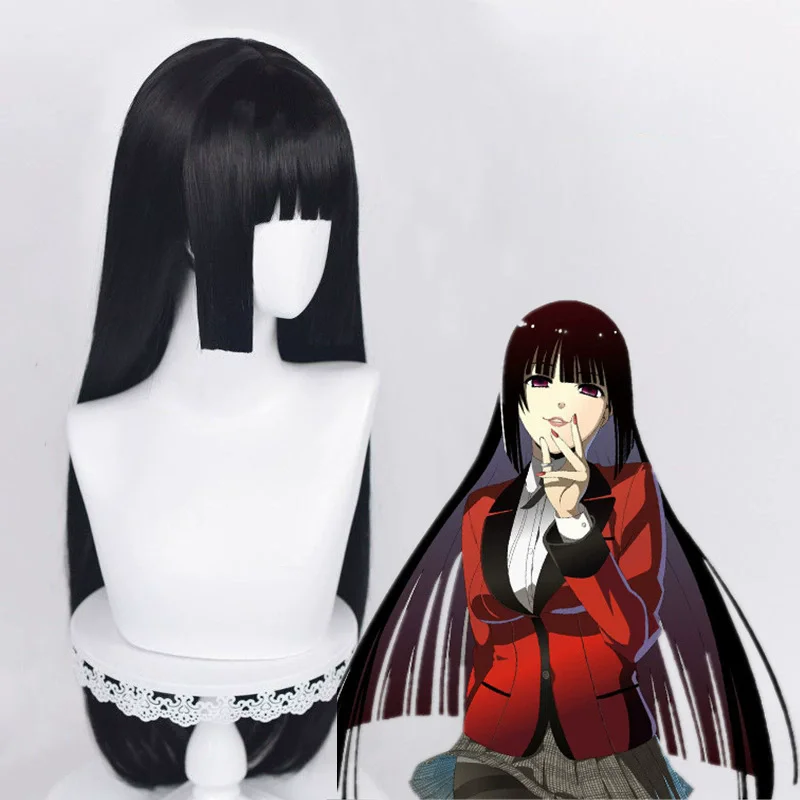 Extensiones de Cabello Sintético para Cosplay de Personajes de Dibujos Animados, Peluca Natural Transpirable, Larga Lacia Negra con Gorro para Mujer 6