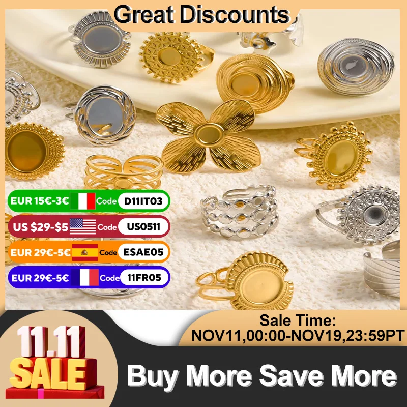 

2/6Pcs Assorted Irregular Minimalist Chunky Open Finger Rings Stainless Steel Korean Styles Flower Leaves Anillos Mujer Jewelry