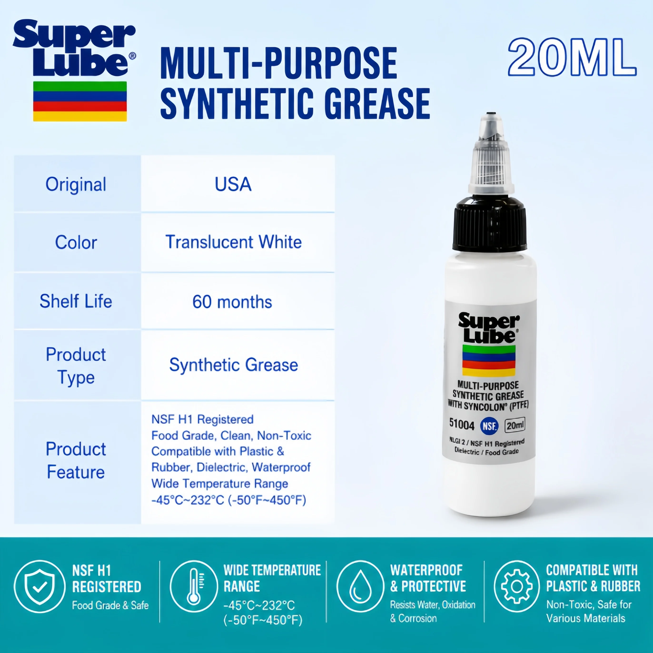 Super Lube 51004 Huile Synthétique ISO 100 NSF H1 Lubrifiant de Qualité Alimentaire pour Interrupteu
