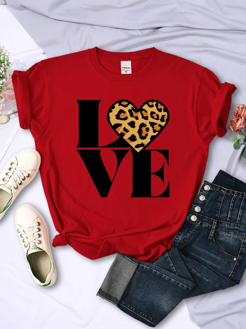 Women T Shirt Fashion Casual Short Sleeve Hip Hop Cool Clothes Breathable Oversize Tshirt Female Vintage Leopard Love Forever