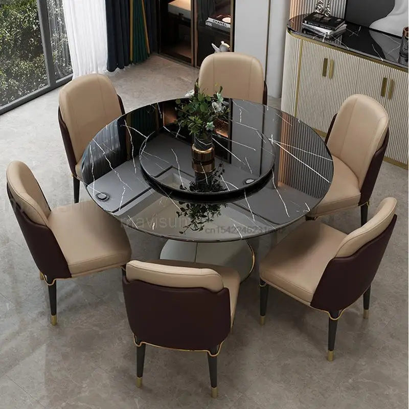 Italian Marble Dining Round Table With Turntable Household Creative Living Room Apartment Rotary Furniture Combination Villa