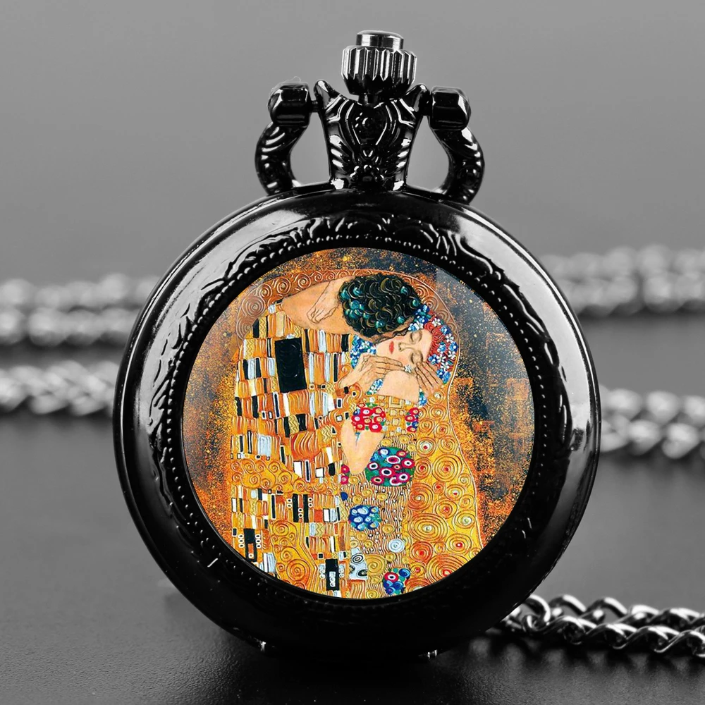 Reloj de bolsillo de cuarzo para hombre y mujer, accesorio con cúpula de cristal de Gustav Klimt, estilo Retro, colgante, cadena, encanto, regalo de joyería