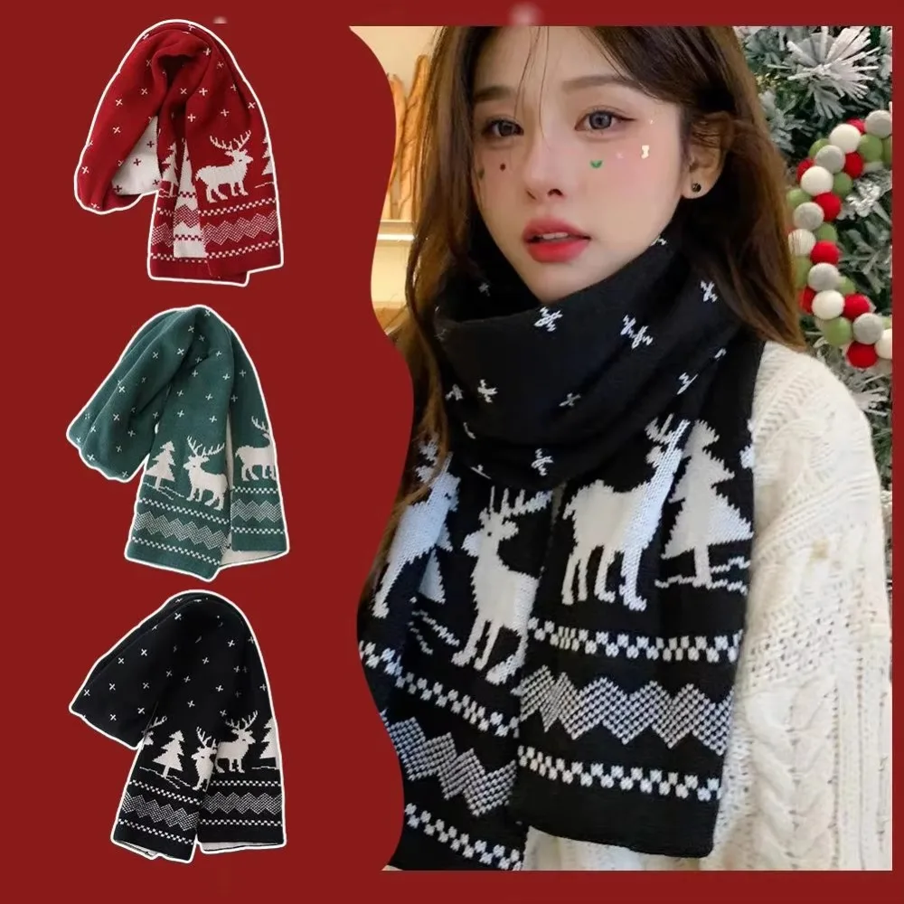 2026 Santa Claus Knitted Red Scarf Women's Autumn and Winter Warm Korean Version Student Versatile New Year Gift Scarf Couple
