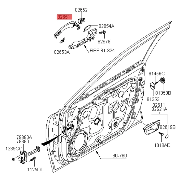 

82651-3L000 Передняя левая внешняя дверная ручка для Hyundai Azera 2006-2011Внешняя дверная съемная ручка хромированная отделка 826513 L000