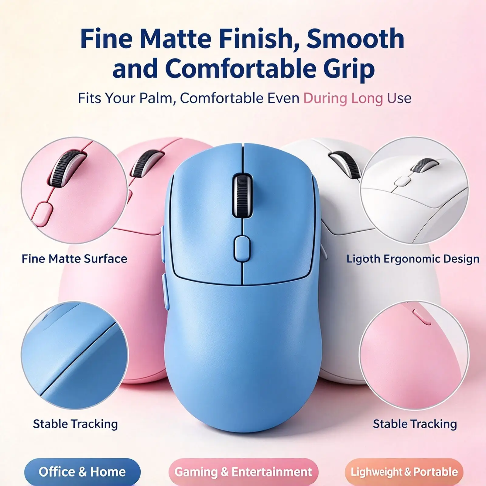 6 Keys Wireless 2.4G Bluetooth Dual Mode Mouse Ergonomic 65g Lightweight Rechargeable Gaming Office Mice for Laptop Mac Android