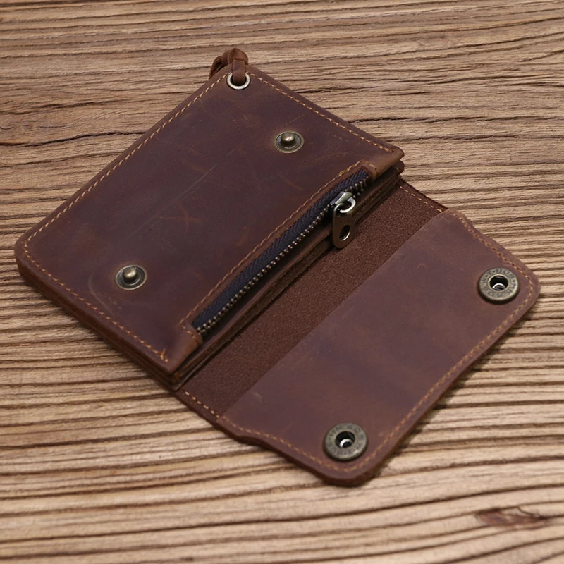 100% echtes Leder Brieftasche Für Männer Männlich Marke Vintage Handgemachte Kurze Kleine männer Geldbörse Karte Halter Mit Zipper Münzfach tasche – Detail 19