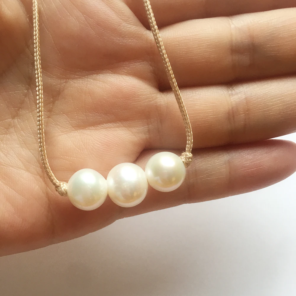 Real natural FRESHWATER pearl choker necklace 100% nature freshwate,adjustable knotted 9-10 MM Potato pearl -65 CM