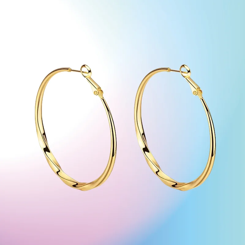 

NEW 9999 Real Gold 24K European and American Simple Metal Twist Earrings S925 Silver Needle Exaggerated Retro Mobius Earrings Fe