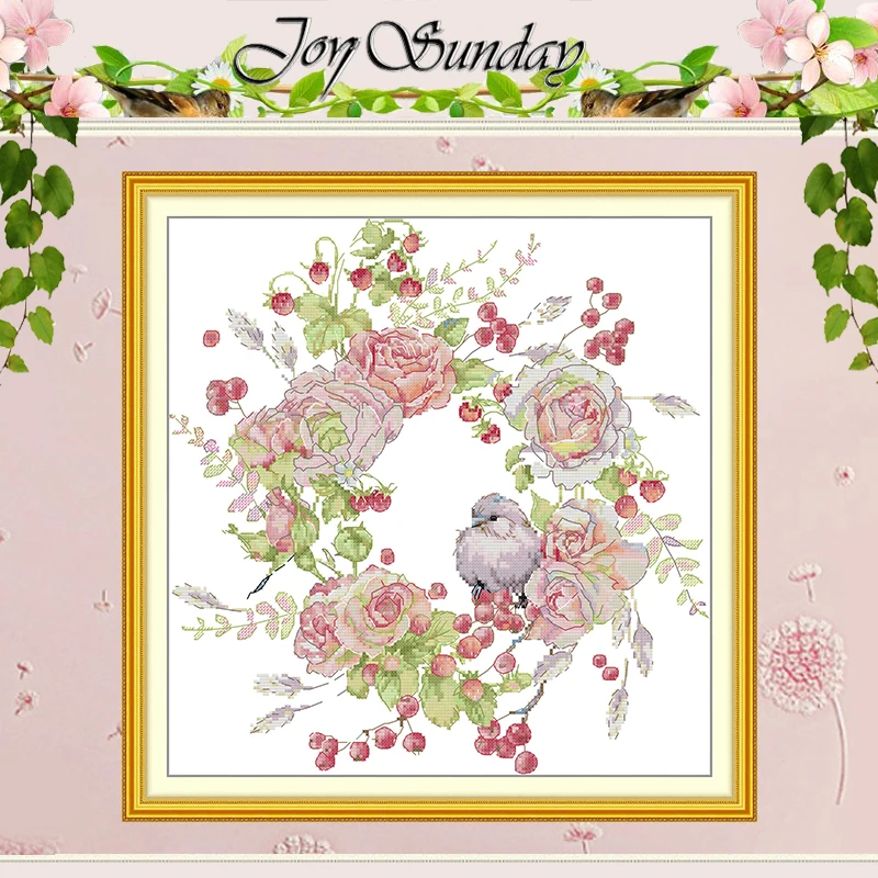 

Birdie Rose Wreath Patterns Counted Cross Stitch Set DIY 11CT 14CT 16CT Stamped DMC Cross-stitch Kit Embroidery Needlework Gifts