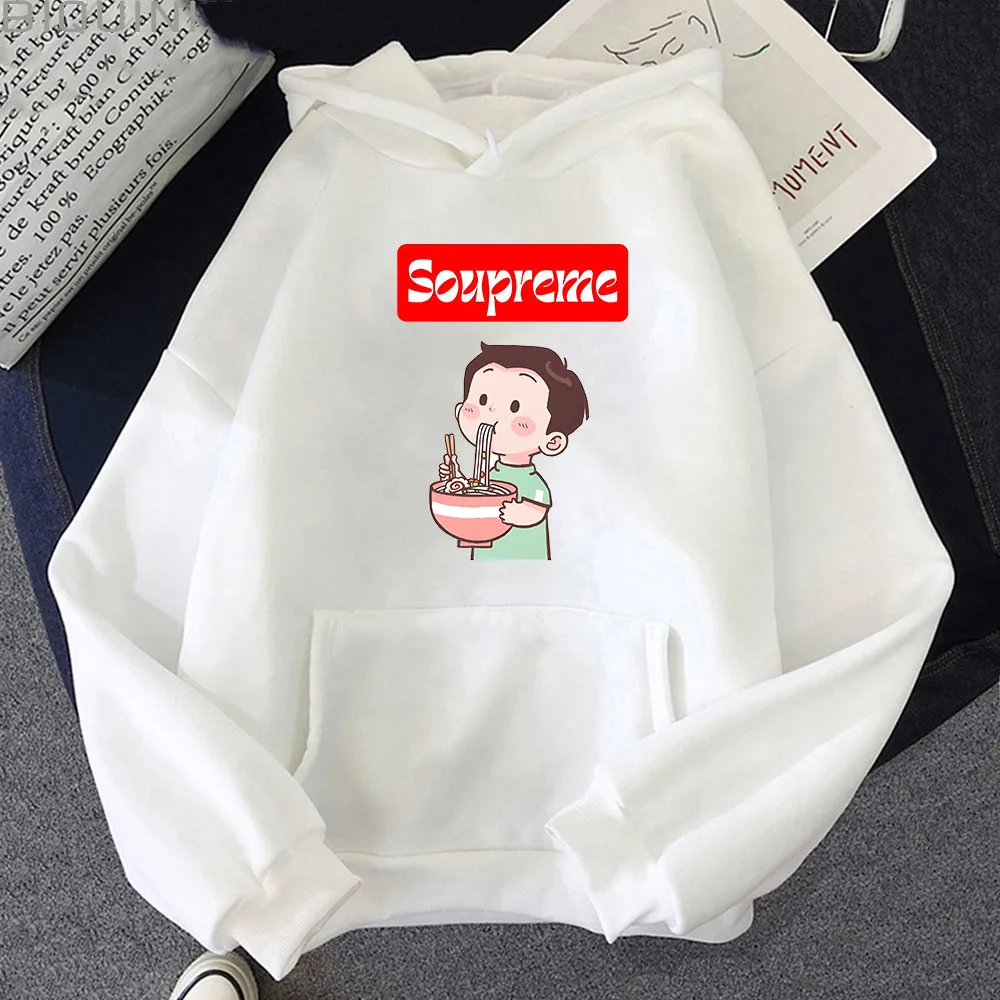 Soupreme Eating Noodles Men's Harajuku Aesthetic Funny Kawaii Hoodies Unisex Anime Cartoon Graphic Vintage Hooded Sweatshirts