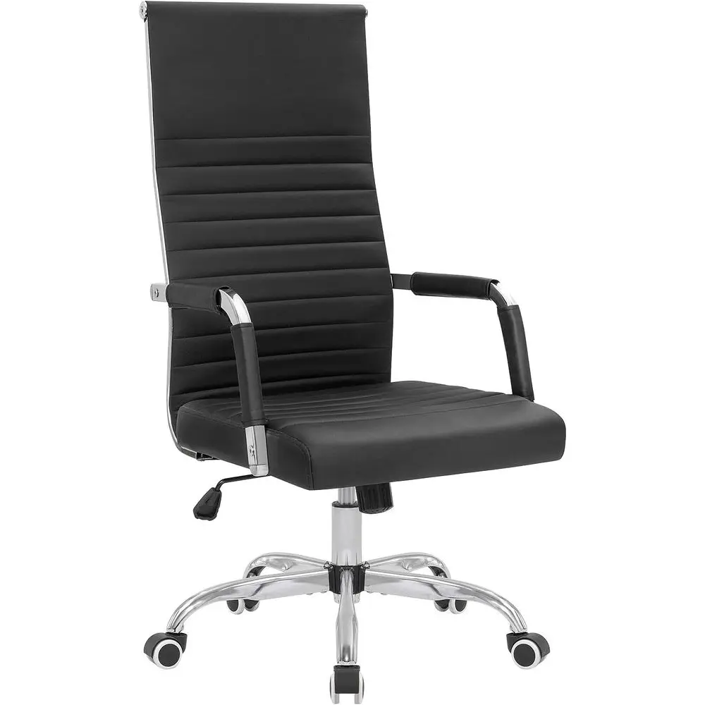 

Ribbed Oice Chair High Back PU Leather Desk Adjustable Swivel Task Computer Chair with Armrest or Conerence Study
