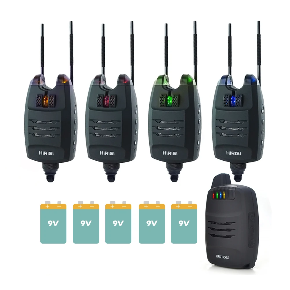 Hirisi 1+4 Karpervissen Alarmset Geluiden en LED Alarmerende Draadloze Vissen Beetindicator Elektronisch met Winkelhaak Oor Bar B1228