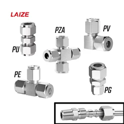 SS304 Tube Ferrule Fitting Pneumatic Compression Connector Straight Elbow Tee Cross