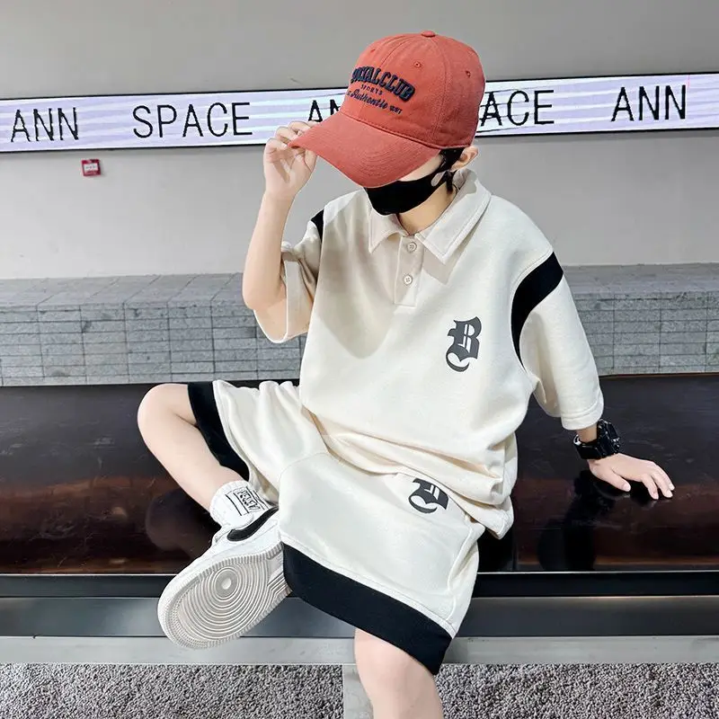 Summer Teenage Boy Clothes Set Children Girl Letter T-shirts & Shorts 2pcs Suit Kid Fashion Polo Top & Bottom Outfits Tracksuit