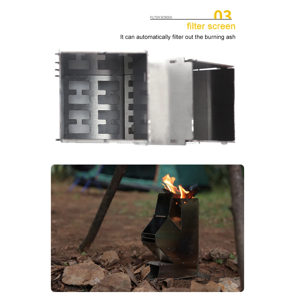 المحمولة التخييم موقد الخشب الفولاذ المقاوم للصدأ موقد للطهي المحمولة للطي موقد للتخييم في الهواء الطلق حرق الأخشاب للنزهة شواء #4
