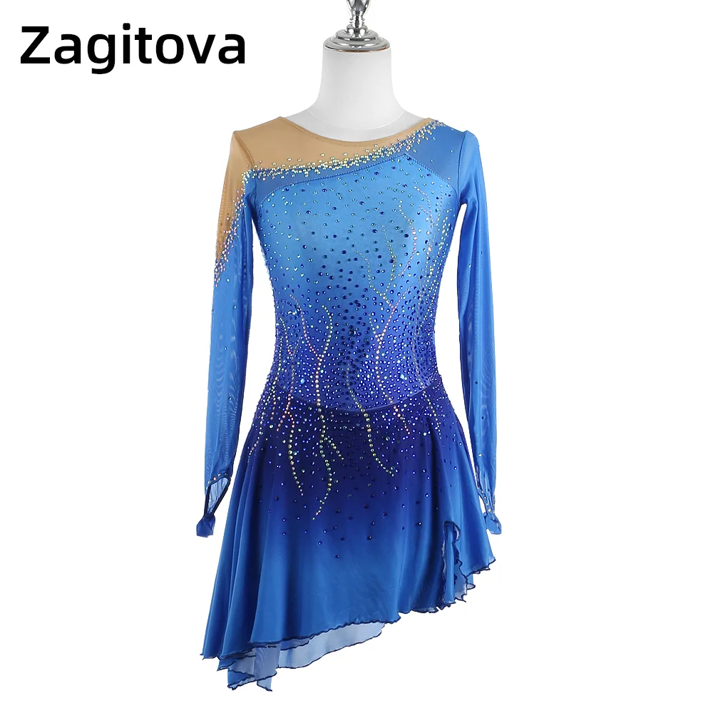 

Zagitova Figure Skating Dress Women Girls Blue Gradient Ice Skating Skirt Performance Competition Costume Gorgeous Shining