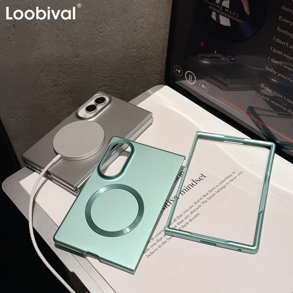 Funda nueva esmerilada mate con sensación de piel para Magsafe para Samsung Galaxy Z Fold 8 Ultra 7 6 5 4 3 Fold8, cubierta con pintura metálica y carga inalámbrica