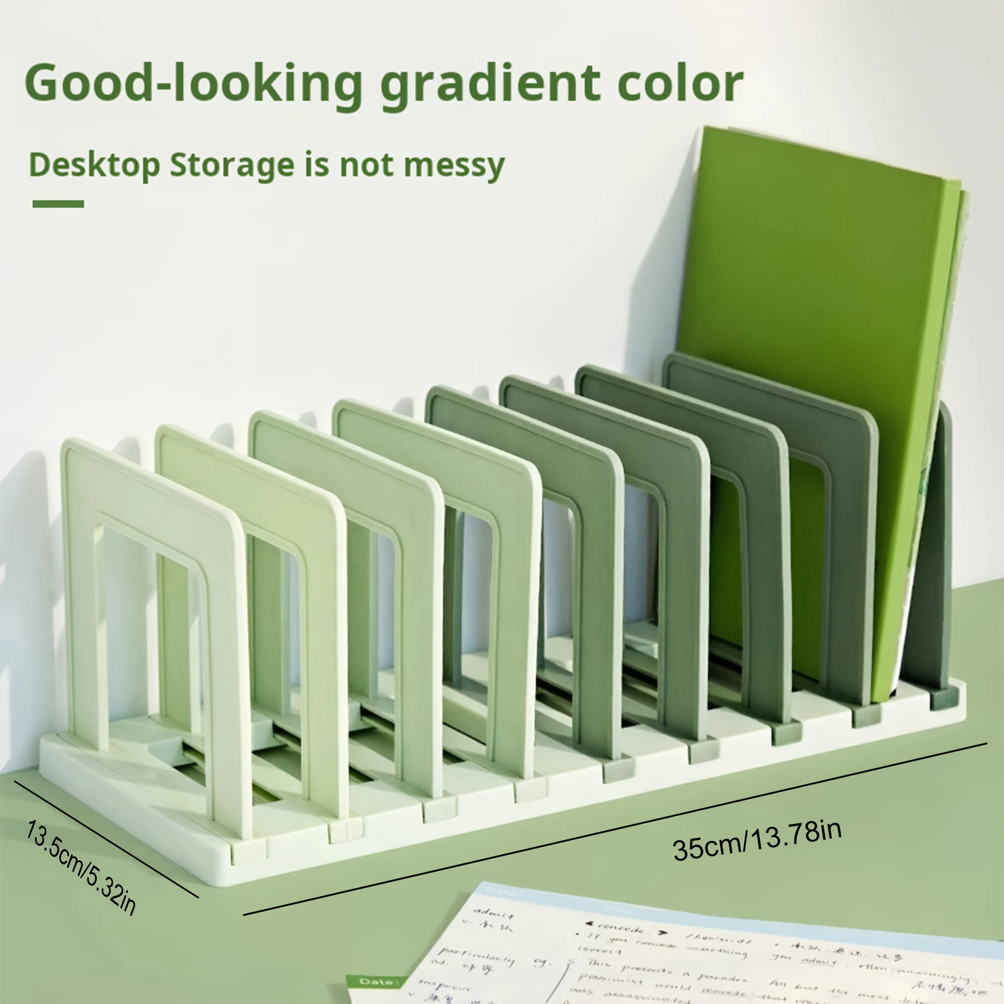

Модернизированная подставка для книг с бесплатной сеткой — съемный настольный органайзер на 8 слотов, градиентный зеленый и полипропиленовый материал, тетради и канцелярские товары