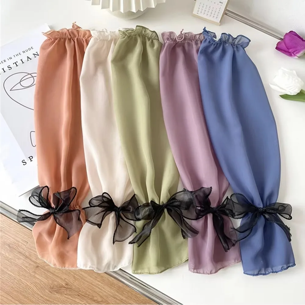 Unisex UV Protection Sun Protection Sleeves Breathable Ice Silk Bowknot Sleeves Sports Sunscreen Arm Sleeve Driving Cycling