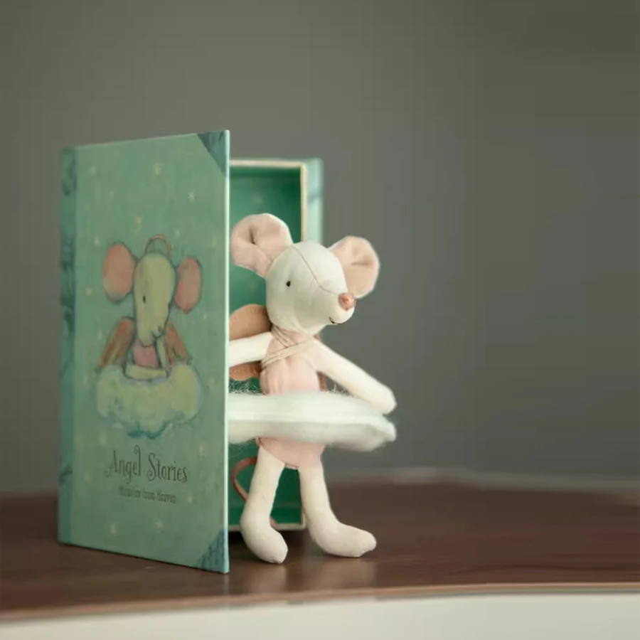 12cm Mini Angel Mouse in Book Chritmas New Year Gift Handmade Cute little Fairy Mice Toy with Gift Box Cotton Sewing Doll