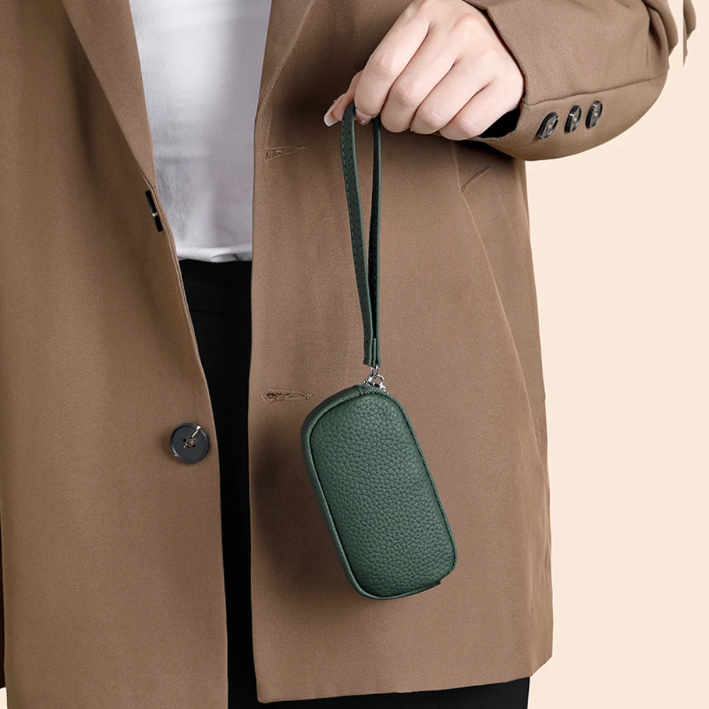 محفظة نسائية للعملات المعدنية بسحاب مزدوج وحامل مفاتيح منظم محفظة جلدية من جلد البولي يوريثان حقيبة تخزين بحلقة مفاتيح لإكسسوارات حقيبة اليد النسائية #2