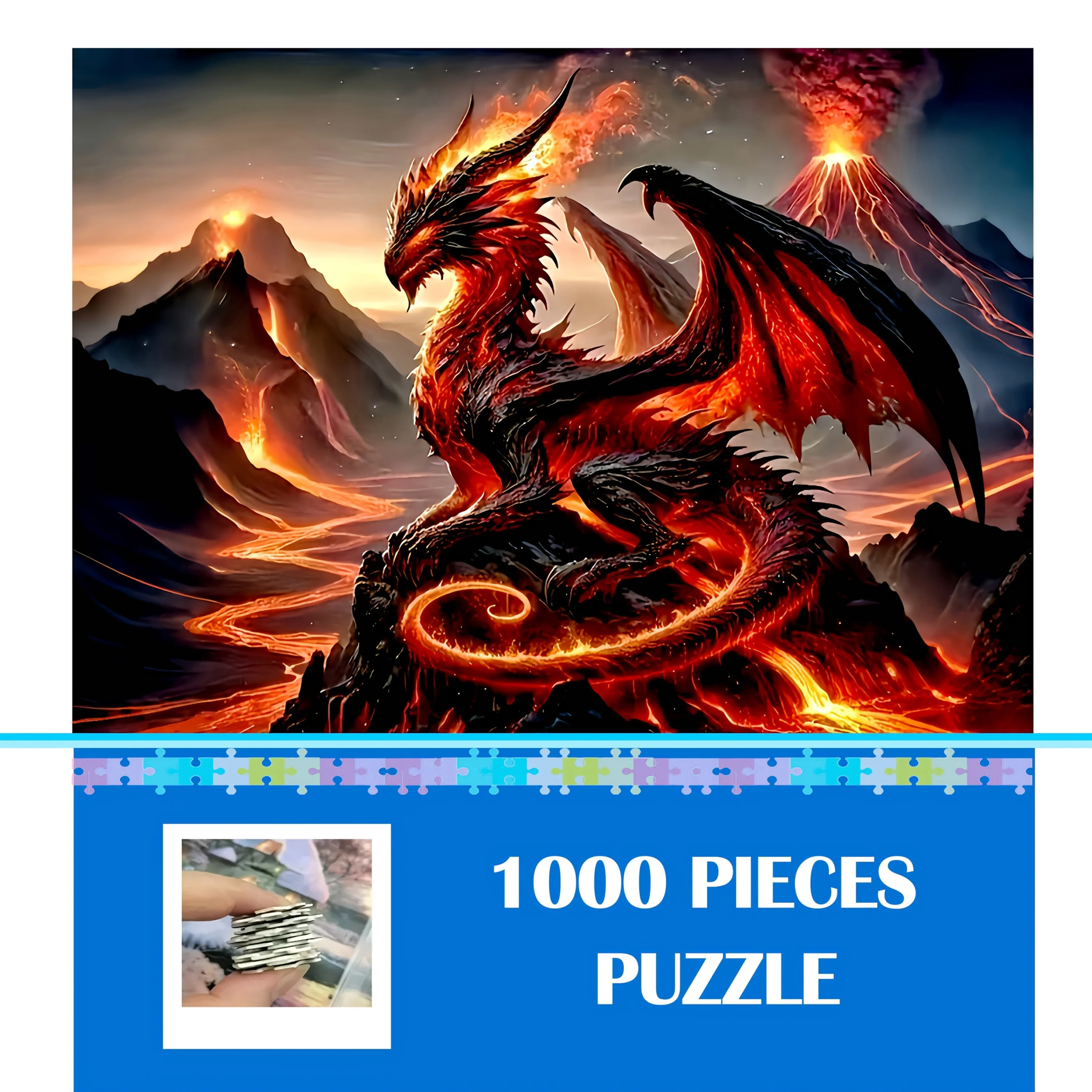 1000pcs Fire Dragon Puzzle – Challenging DIY Brain Teaser with Vibrant Flames & Mountains, Ideal for Adults & Family Interacti