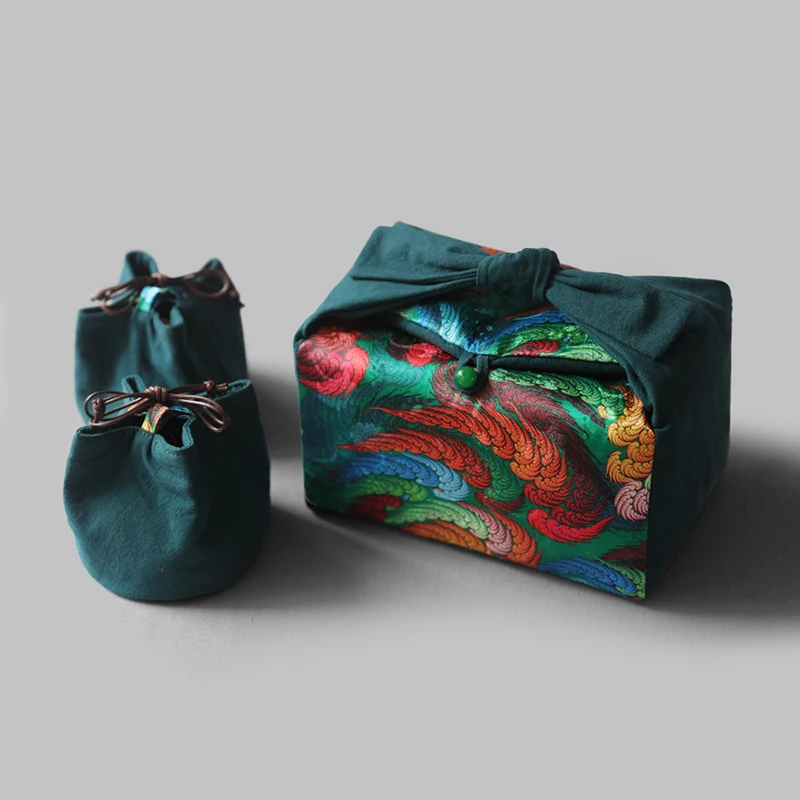 Silk Cloth Travel Bag Cloud Printed Tea Ceremony Tea Set Storage Organizer Big Tote Bag Colorful