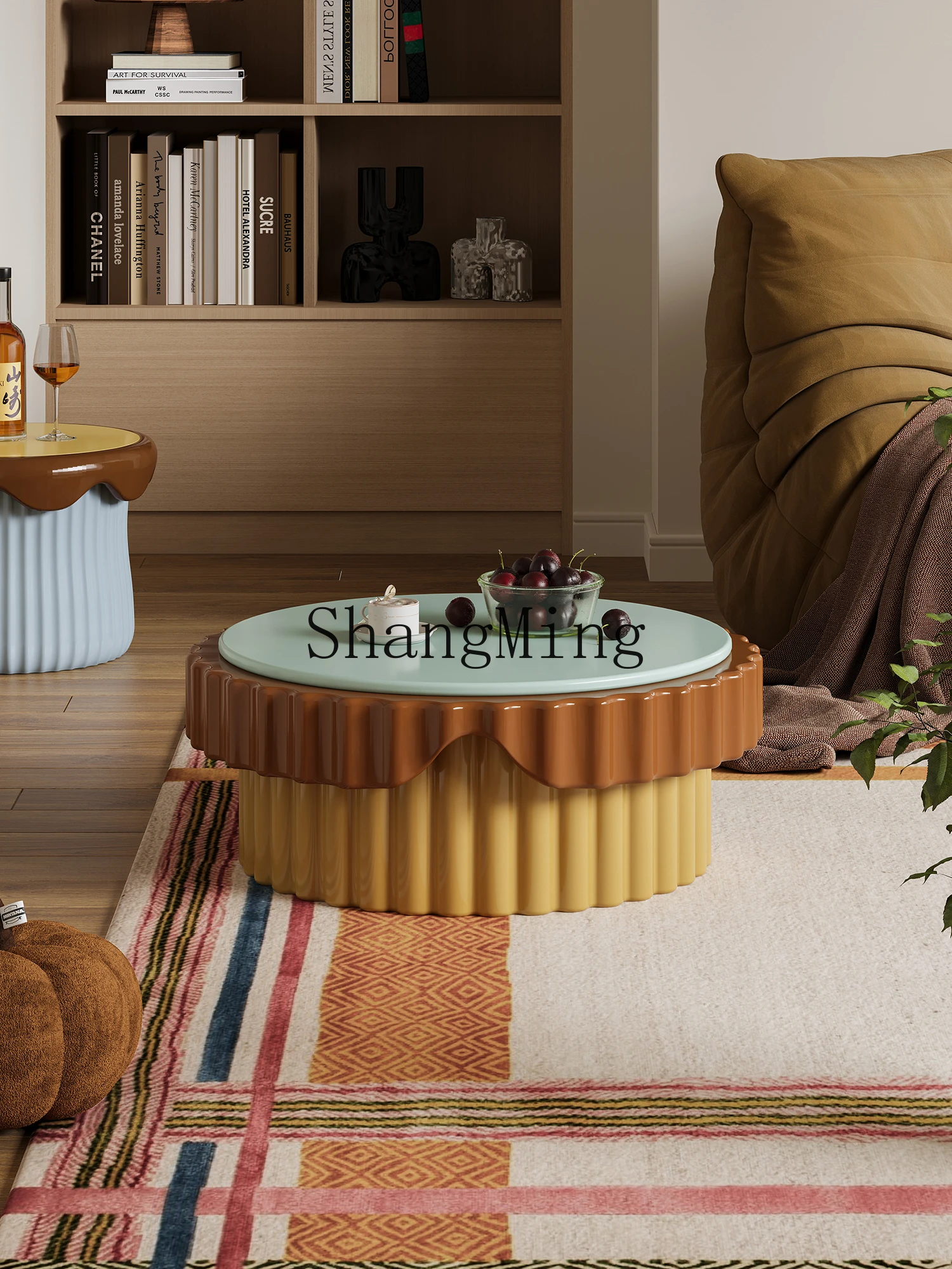 CL Cream Style Cake Coffee Table for Living Room, Small Household, Modern Simple Light Luxury High-End Round Coffee Table