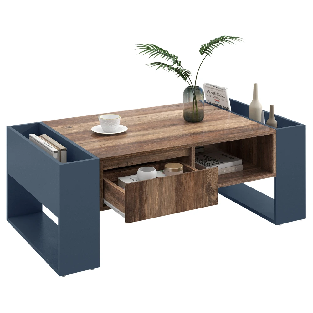 PINGGO Holz-Couchtisch Anthrazit Grifflose Schublade Doppelseitiges Staubdichtes Fach Großer Stauraum für Wohnzimmer – Detail 7