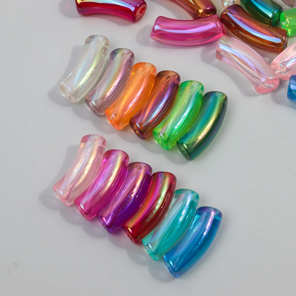 10pcs 11mm Laser Acrylic Bamboo Curved Tube Transparent Elbow Loose Beads for Bracelet Necklace Making DIY Jewelry Accessories