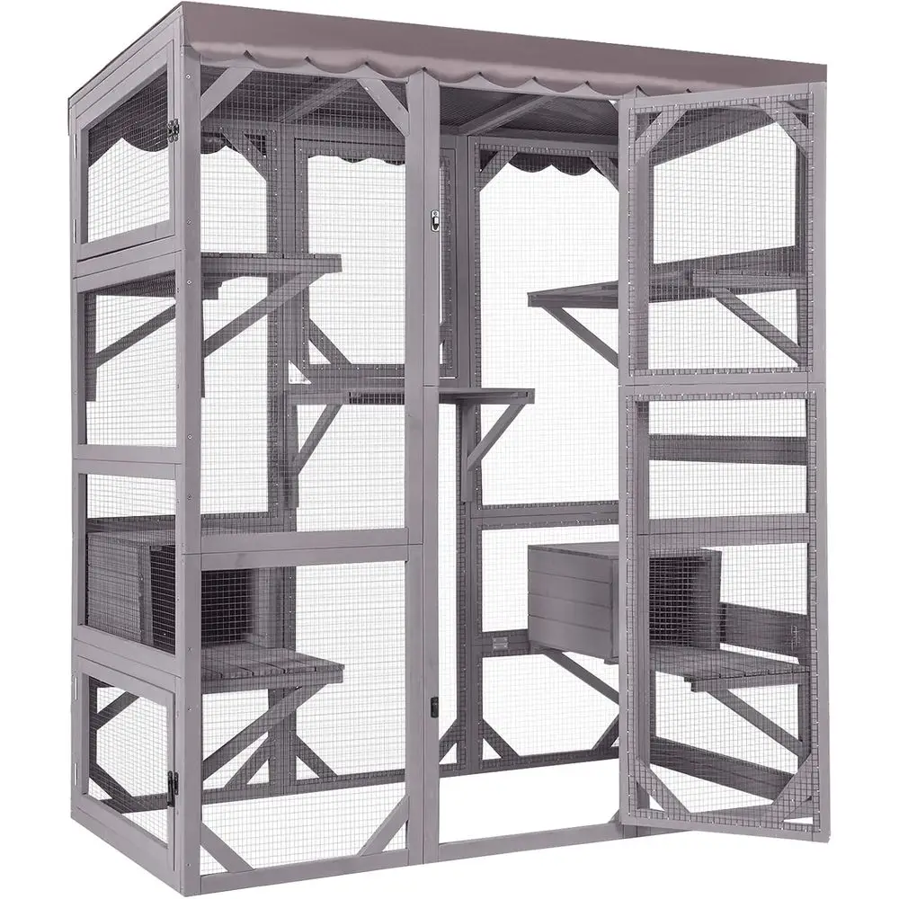 

Large 5-Tier Wooden Outdoor Cat Enclosure with Window Access Patio