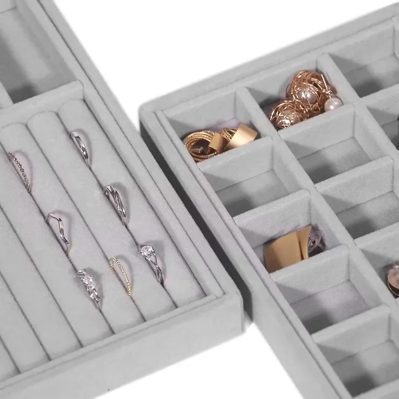 Portable Fashion Jewelry Storage Box Display Tray Display Rack Wardrobe Dresser Drawer Storage Box Stackable Velvet Jewelry