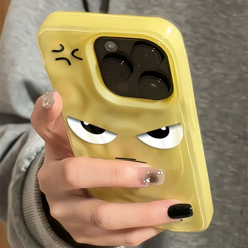 

Funny Cartoon Angry Face Folds Texture Phone Case For iPhone 15 16 Pro Max 14 13 12 11 Pro 16Plus Shockproof Soft Silicone Cover