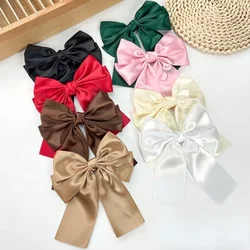 Elegant Bow Ribbon Hair Clip Fashion Simple Solid Satin Spring Clip HairPins Barrettes for Woman Girls Headband Hair Accessories