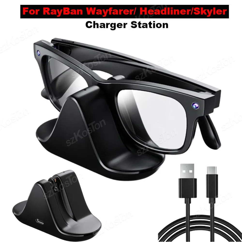 For Ray-Ban Meta Wayfarer/Headliner/Skyler Smart Glasses Charger Station Potable Mini Travel Charging Dock With USB-C Cable