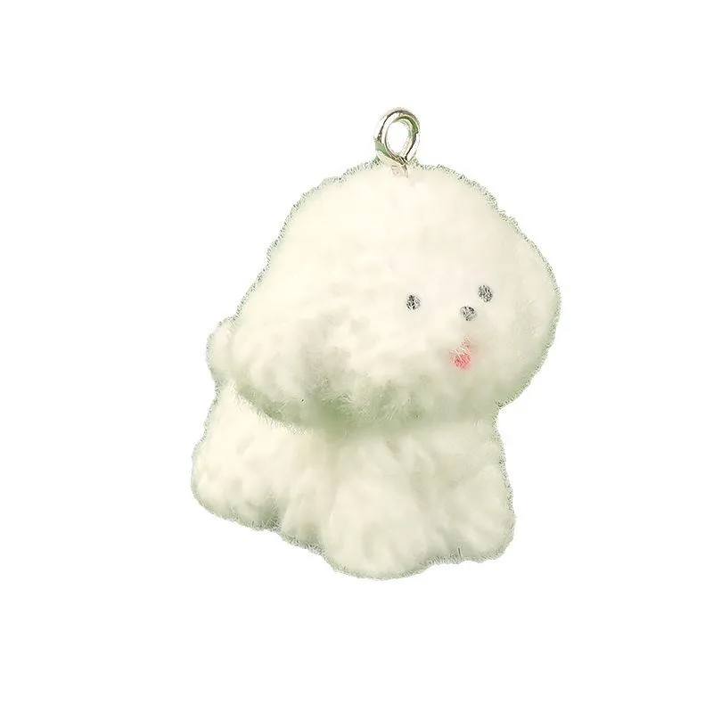 20pcs Cartoon Flocking Resin Charms Cute Plush Animal Dog Pendants for Necklace Earring Keychain Diy crafts Jewelry Make