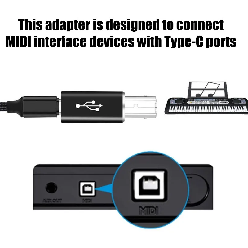 Female USB C To Male USB B Adapter Type C To MIDI Converter for Printers Eectric Pianos Synthesizers Microphones Laptop Adapters