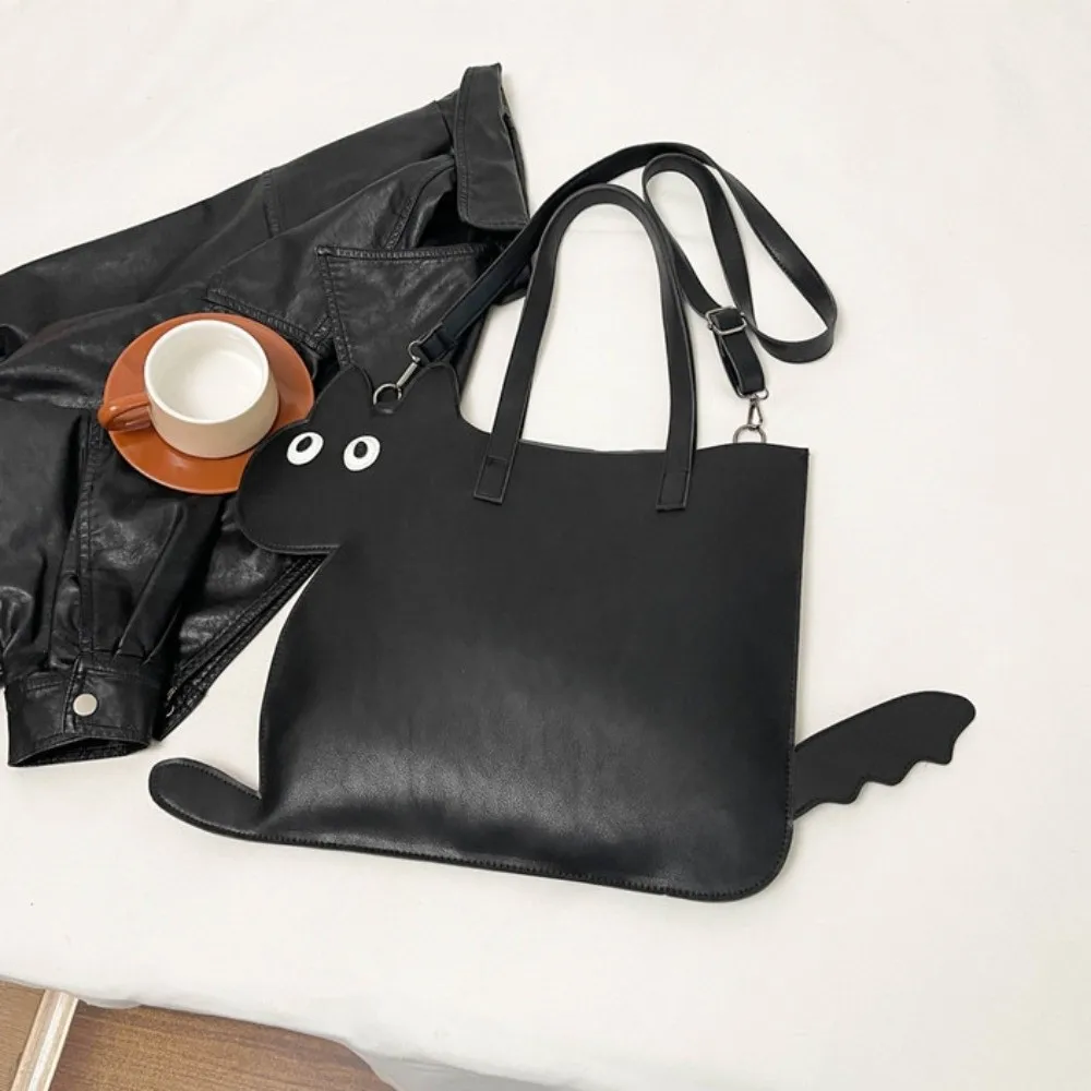 

Office Worker Tote Korean Style Puppy Tote Bag Large Capacity Cute Black Cat Flat Bag Animal PU Leather Kitty Handbag Women