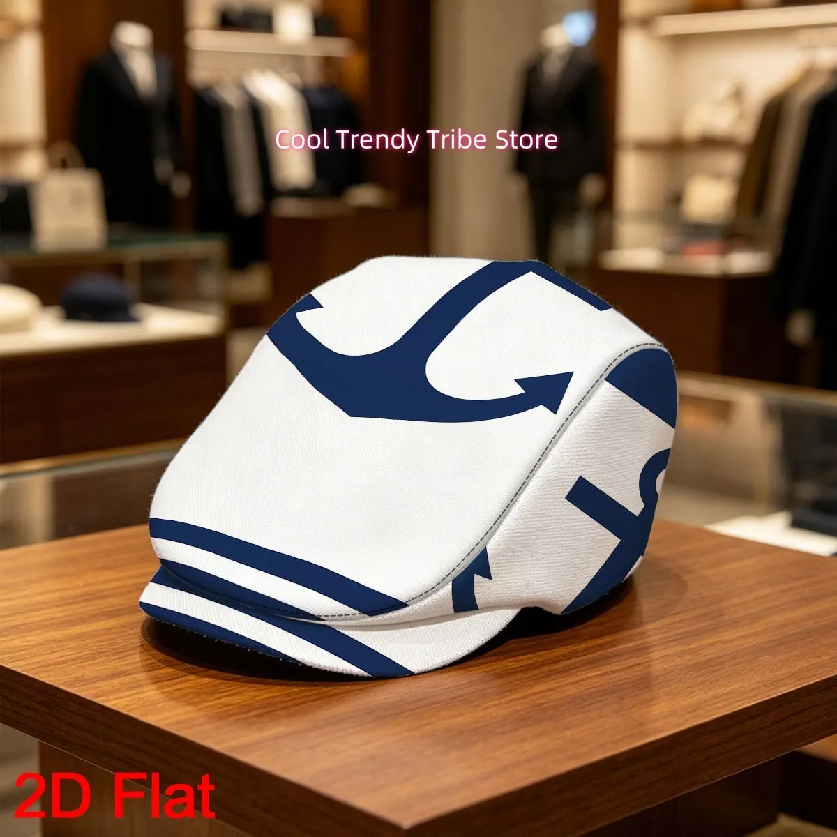 1pc 2D Flat with Nautical Anchor Style Print Ivy Cap Painter's Hat Adjustable Flat Cap Four Seasons Suitable with Vibrant Design