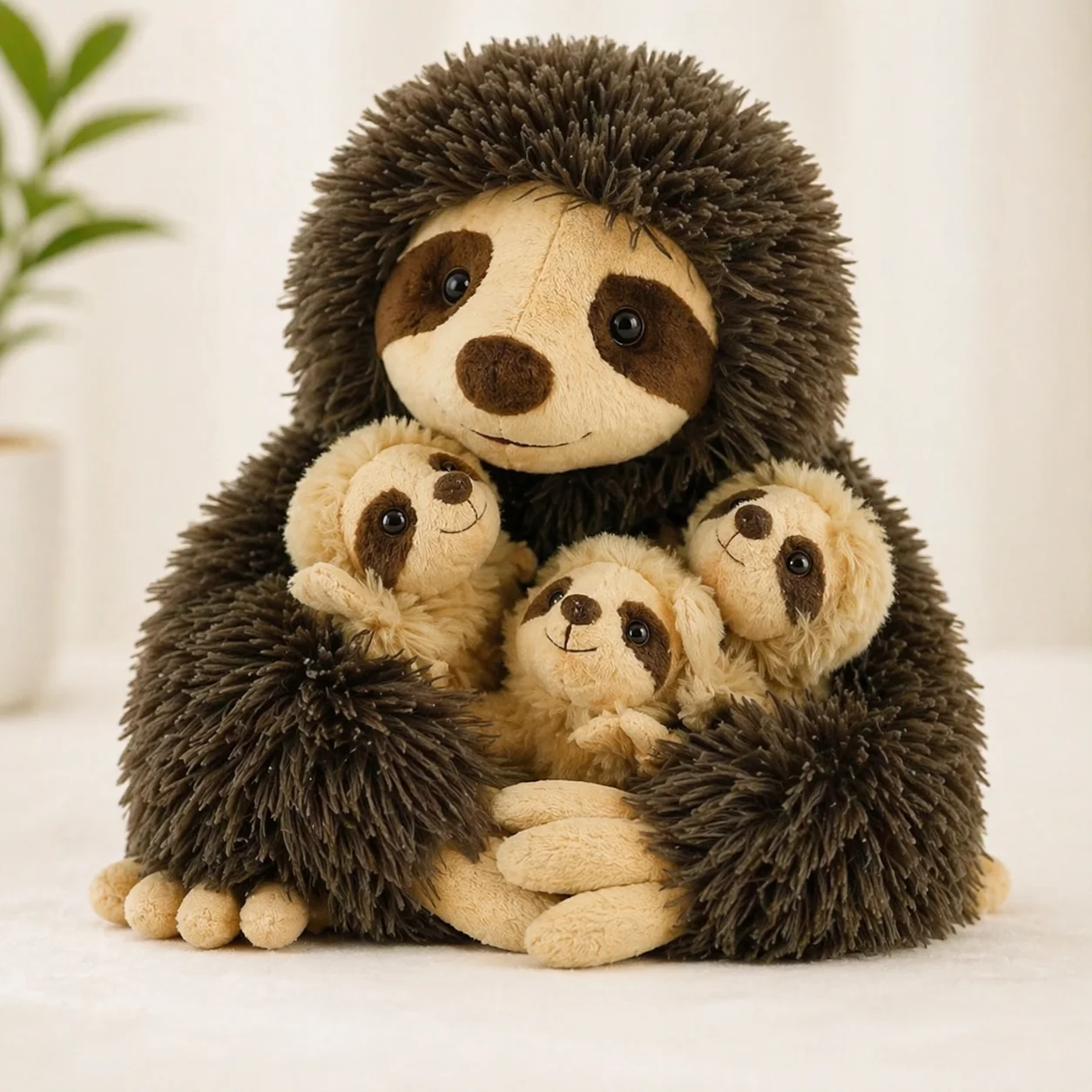 Yohaki 28cm Sloth Plush Animal Cute Stuffed Sloth with 3 Baby Sloths Cuddly Plush Pillow Artificial High Quality Sloth Plush Toy