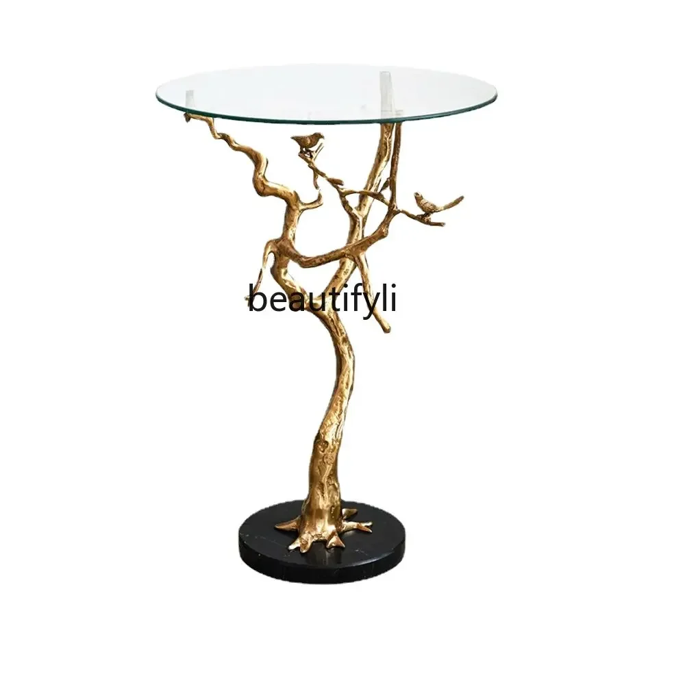 

yj French Italian Affordable Luxury Style Side Table Creative Copper Art Corner Table Gold European Small Coffee Table