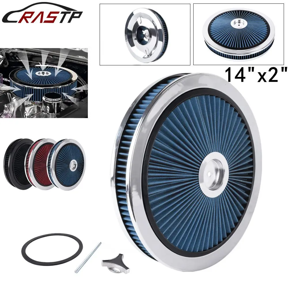 RASTP- Universal Air Cleaner Filter 14" Wide 2" Tall With Super Flow Thru Lid Washable Round 5-1/8-inch Neck Flange OFI178