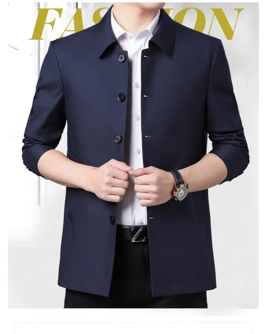 

Windbreak Jackets Men Coats New Brand Casual Business Lapel Top Quality Spring Men's Trench Coat Solid Color Mid-length Jacket
