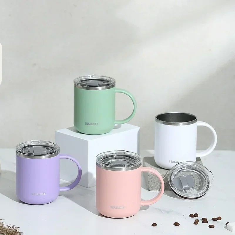 450ml Coffee Mug Stainless Steel Mug with Handle and Lid Double Wall Anti-scald Coffee Mug Thermos for Home Office Milk Cup