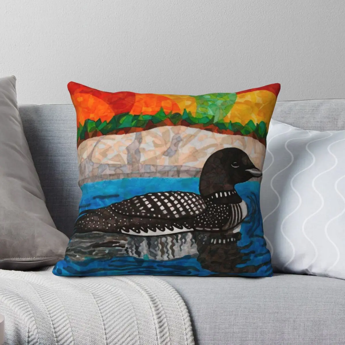 Loon On Water In Boreal Forest Square Pillowcase Polyester Linen Velvet Printed Decorative Pillow Case Car Cushion Cover 45x45