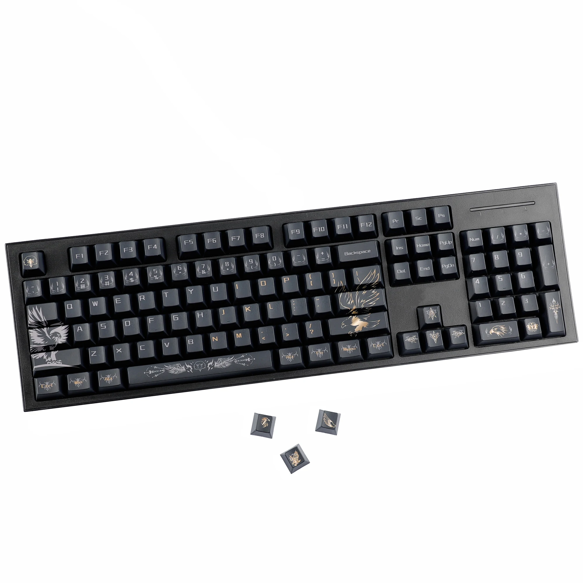 YMDK 132 Keys Black Eagle Theme Cherry Profile PBT Dye Sub Cool Creative Keycaps for 61/68/84/87/96/108 MX Mechanical Keyboard