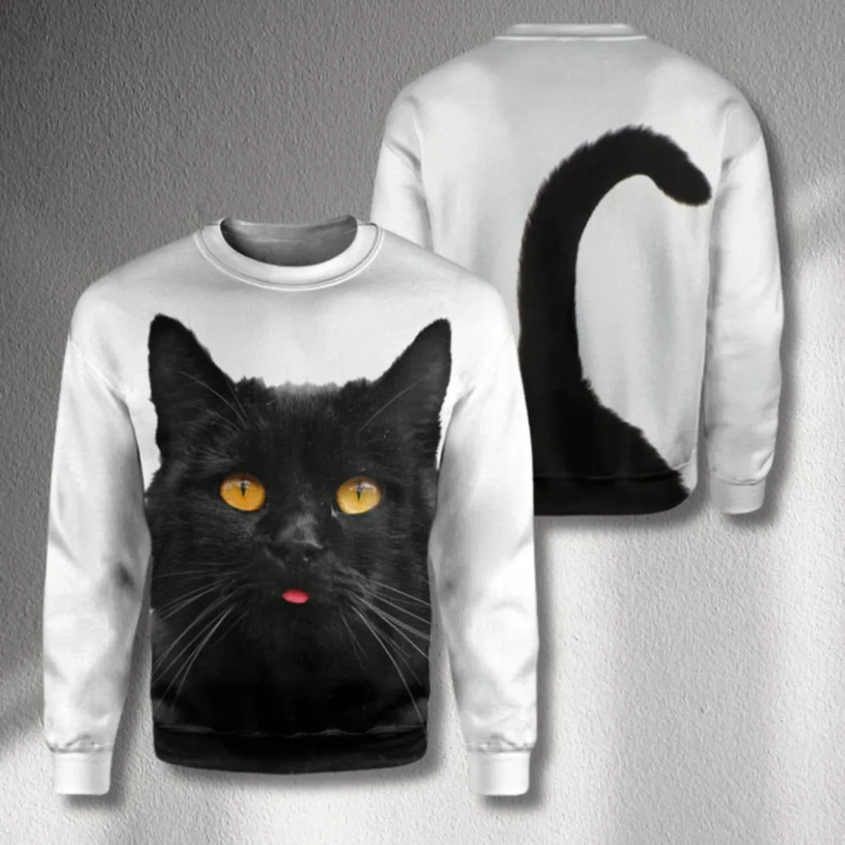 

Футболка с черным котом, толстовка для мужчин, крутой графический топ, уличная одежда, повседневная толстовка, наряд для любителей милых кошек